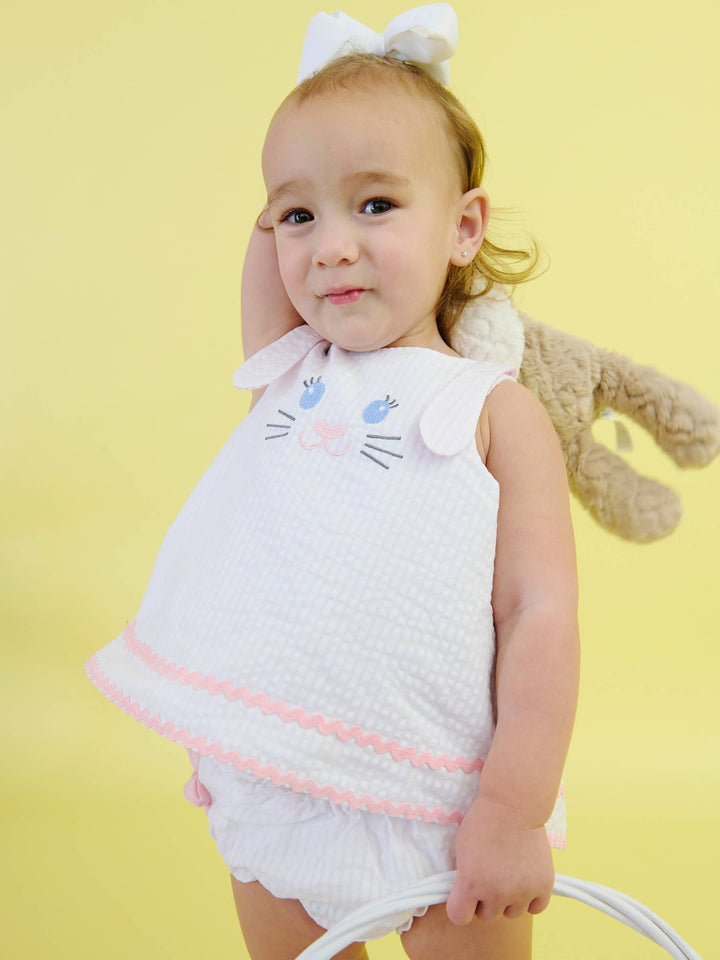 Baby Girls Pink Bunny Ears Seersucker Swing Top and Bloomer Set