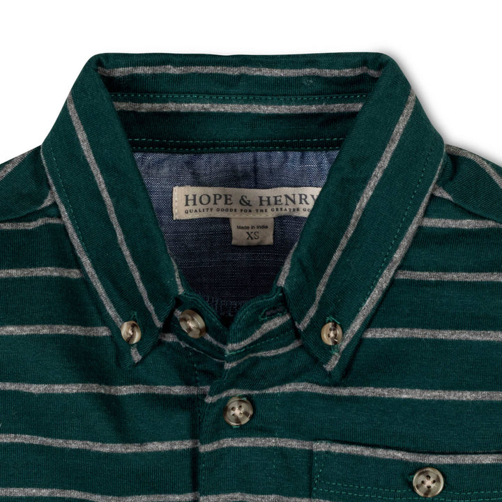 Organic Long Sleeve Polo: Green London Stripe