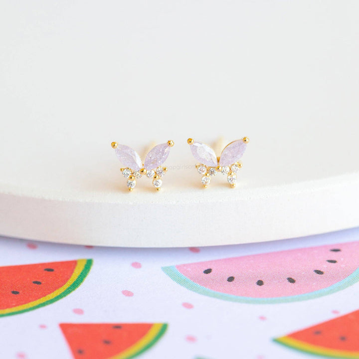 Lavender Remember Me Butterfly Studs: Silver