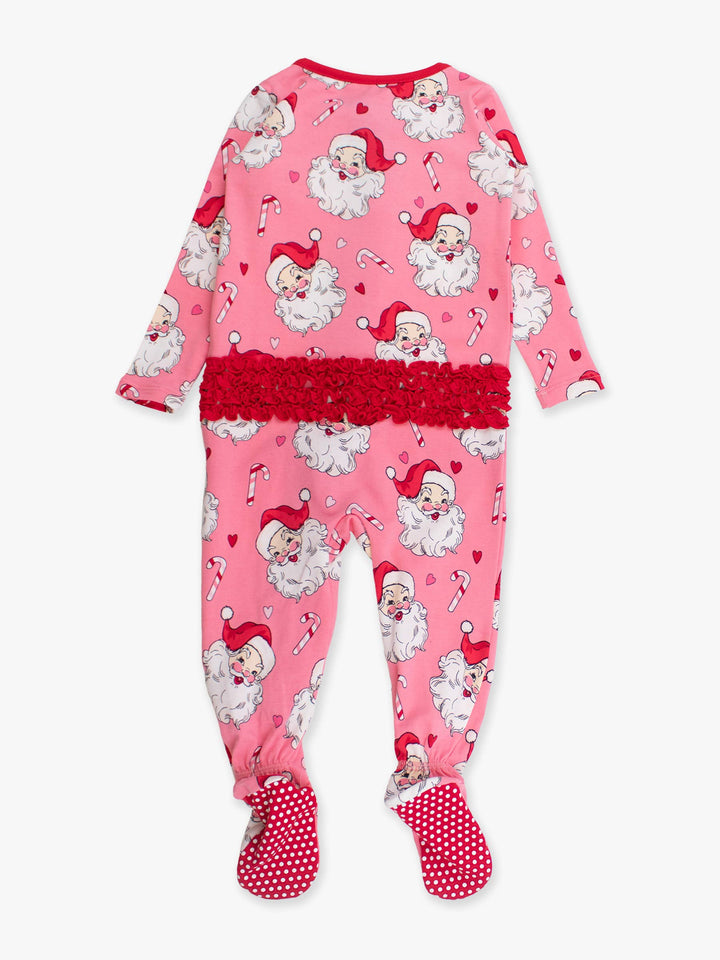 Pink Santa Joy Footed Ruffle One Piece Pajama