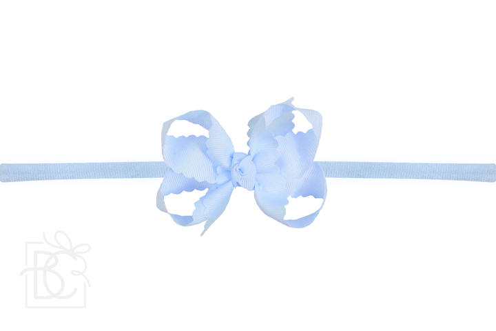 1/4" NYLON PANTYHOSE HEADBAND W/ SCALLOPED EDGE BOW: White