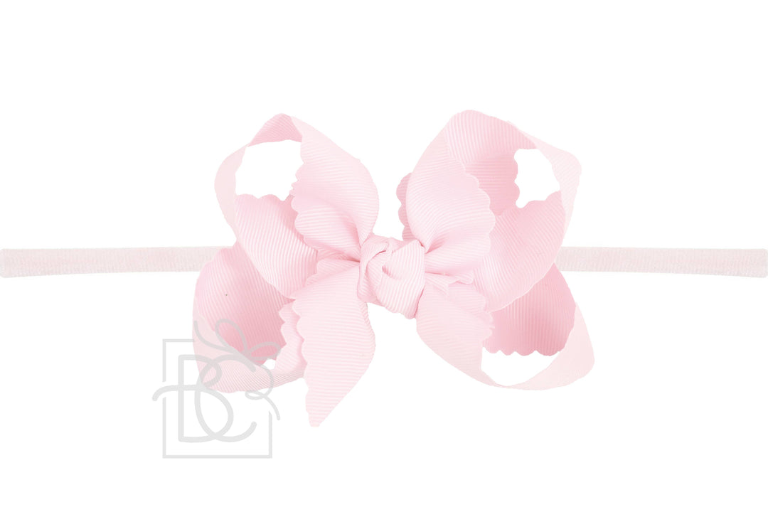 1/4" NYLON PANTYHOSE HEADBAND W/ SCALLOPED EDGE BOW: White