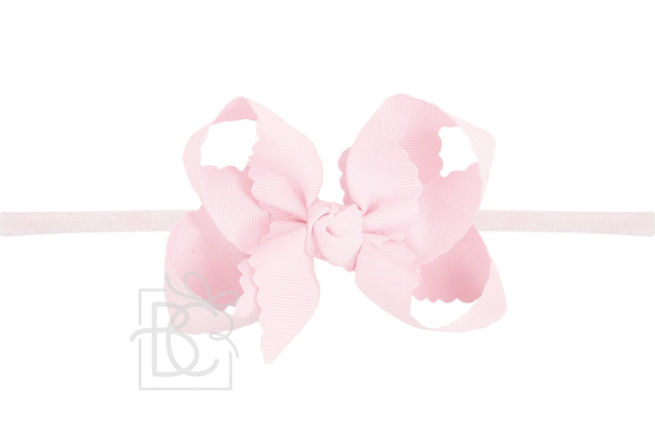 1/4" NYLON PANTYHOSE HEADBAND W/ SCALLOPED EDGE BOW: White