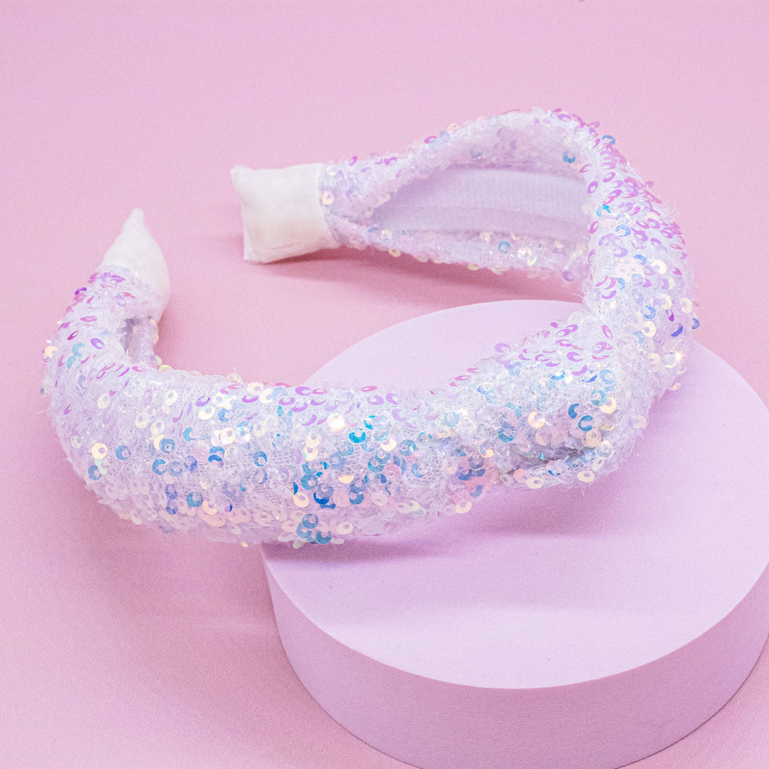 Sparkly Sequin Knot Headband: Rainbow