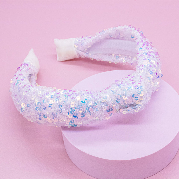 Sparkly Sequin Knot Headband: Rainbow