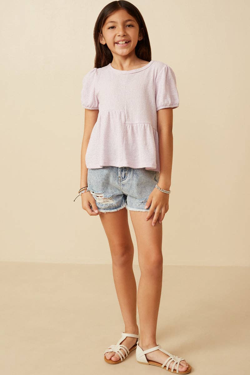Textured Puff Sleeve Asymmetric Panel Knit Top