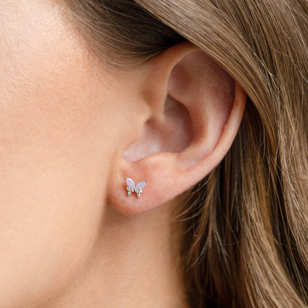 Lavender Remember Me Butterfly Studs: Silver