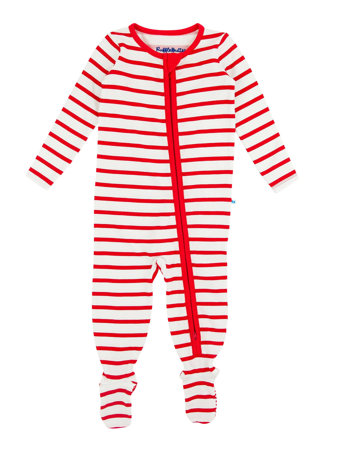 Cotton Modal Red & White Stripe Footed One Piece Pajama