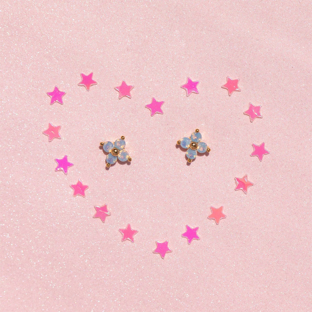 Teeny Tiny Blue Blossom Studs: Gold