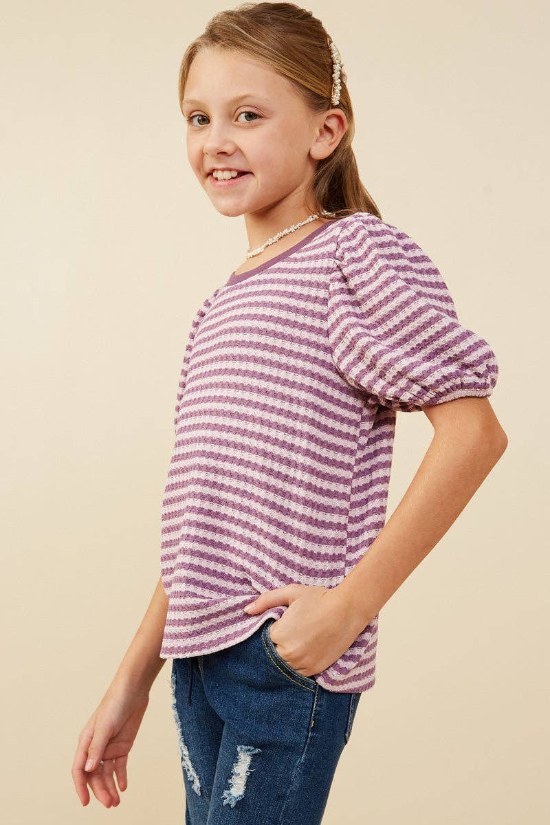 Puff Sleeve Textured Stripe Knit Top