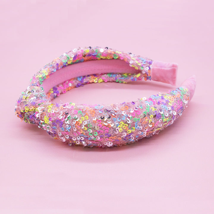 Sparkly Sequin Knot Headband: Rainbow