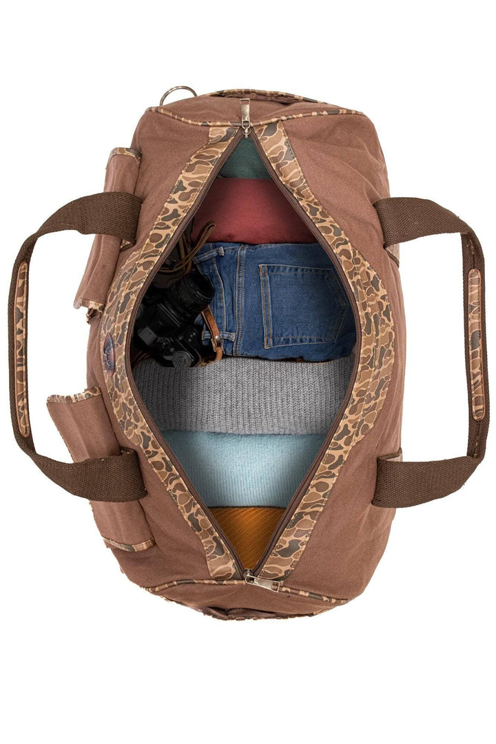 Lab Brown Waxed Canvas Old School Camo Weekender Bag.: Brown/Tan