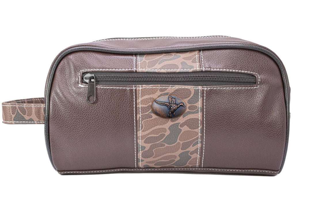 Mallard Brown Pebble Old School Camo Men's Toiletry Dopp Bag.: Brown/Tan