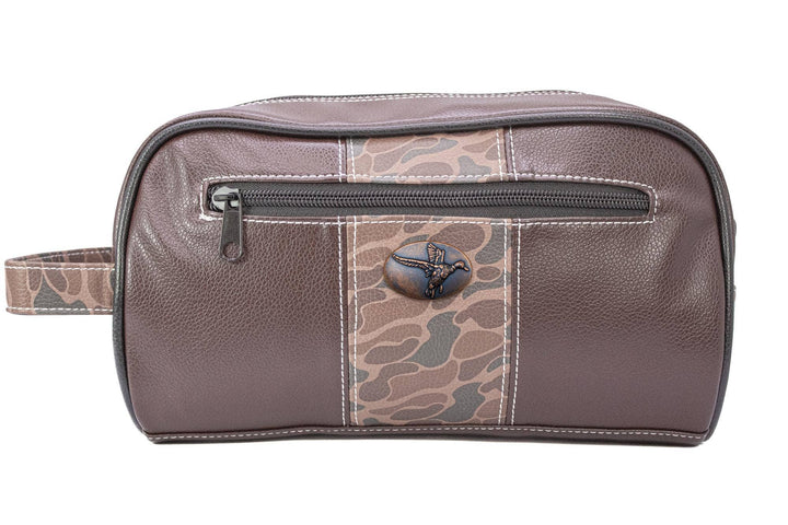 Mallard Brown Pebble Old School Camo Men's Toiletry Dopp Bag.: Brown/Tan