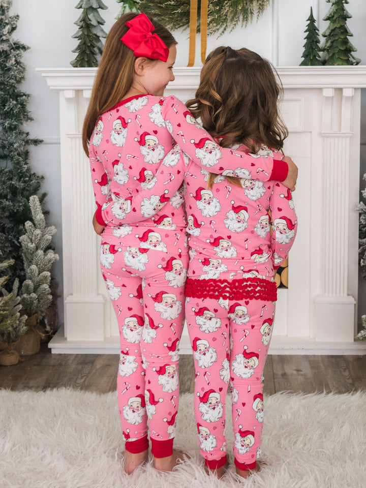 Pink Santa Joy Ruffle Long Sleeve Pajama Set
