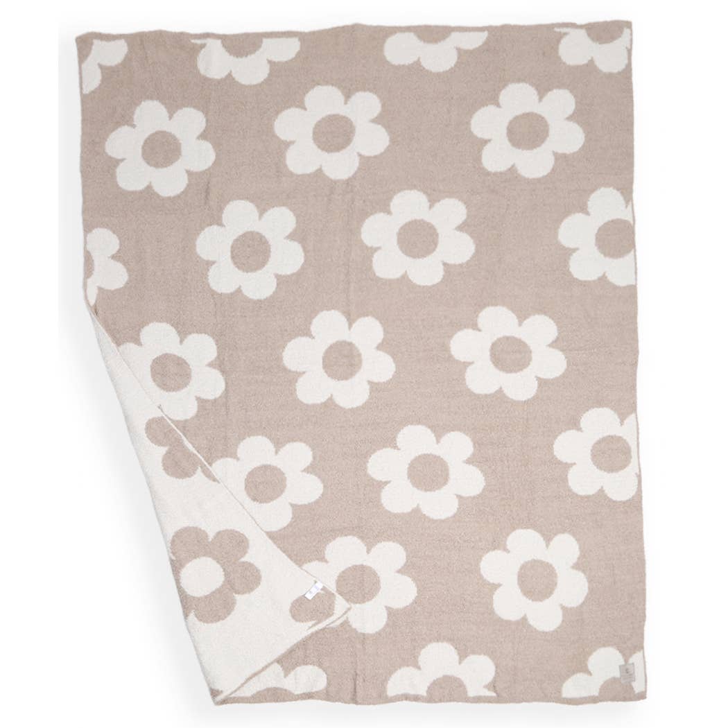 Beige Daisy Throw Blanket