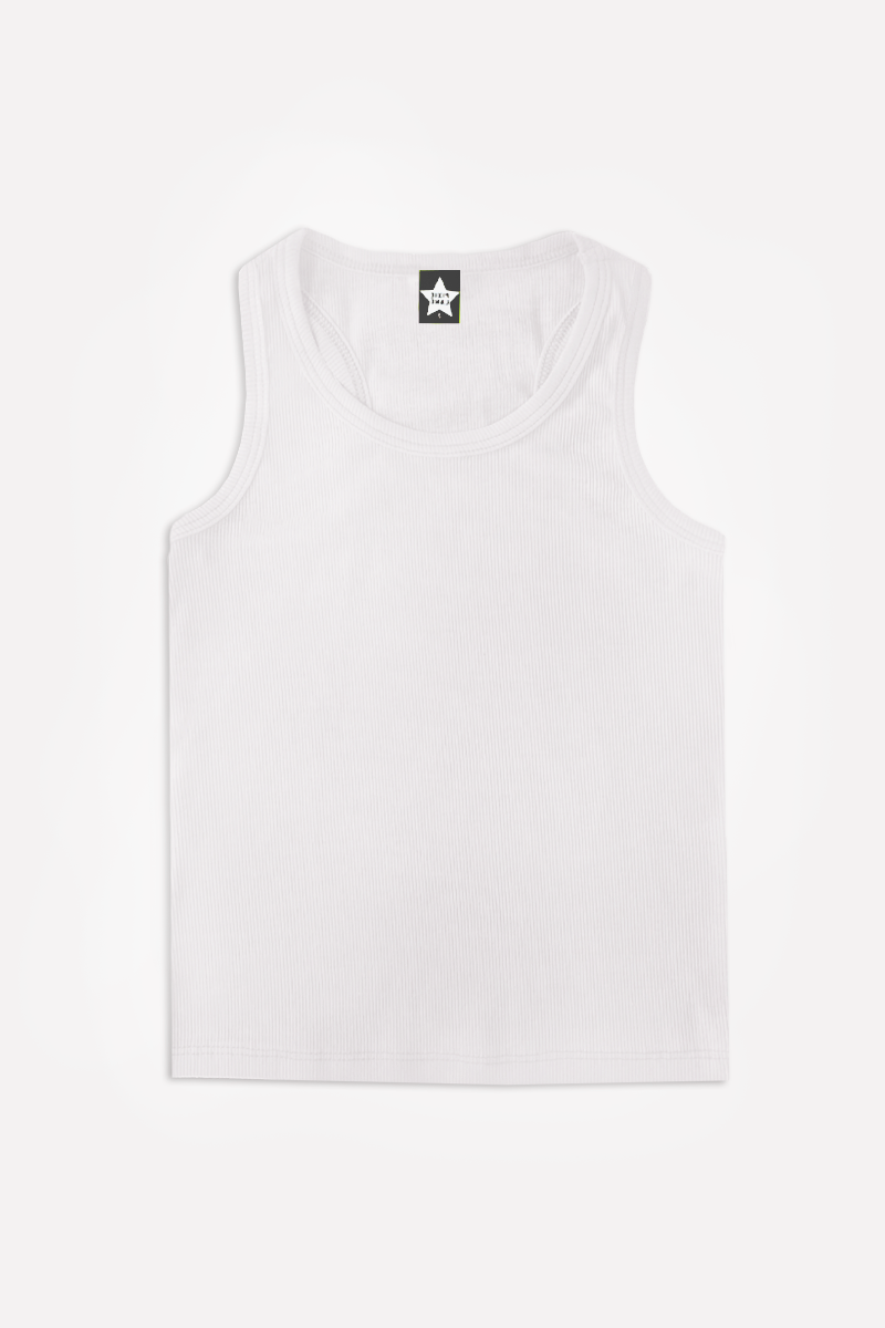 Ribbed Racerback Tank - White
