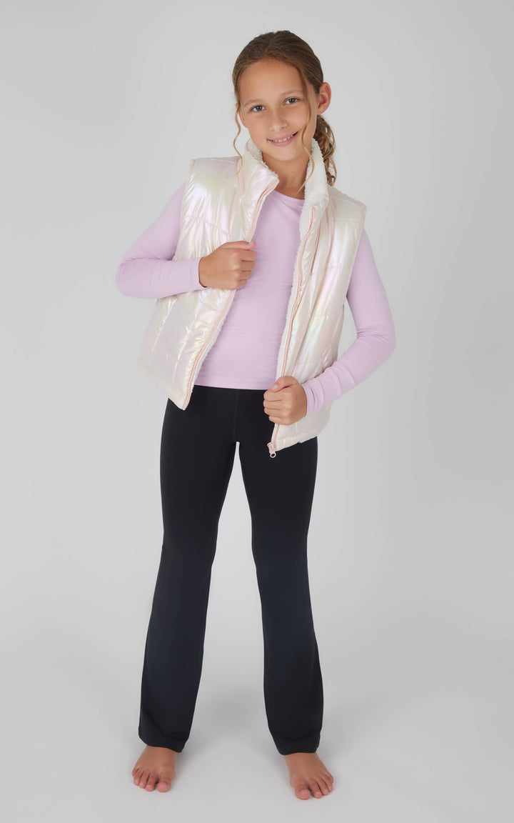 Girls Quilted Sherpa Lining Vest, Top, Flare Pant - 3 PC Set