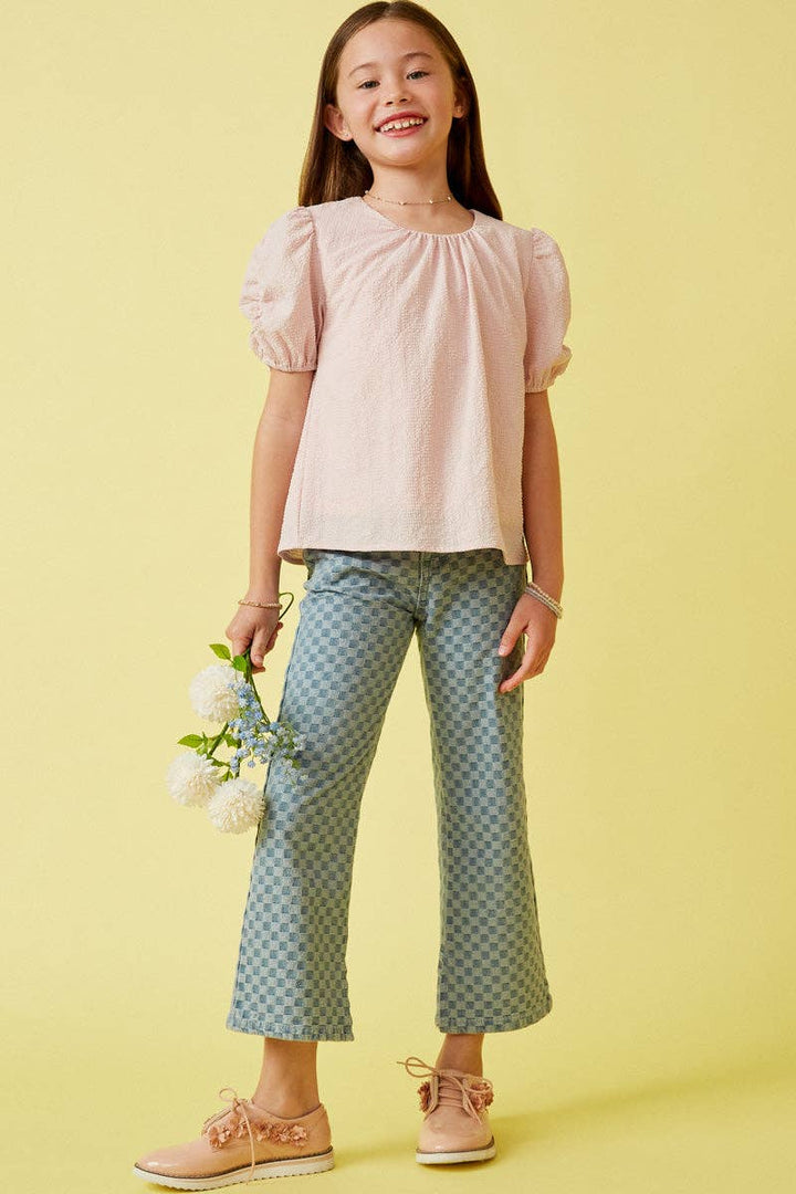 Seersucker Textured Puff Sleeve Top