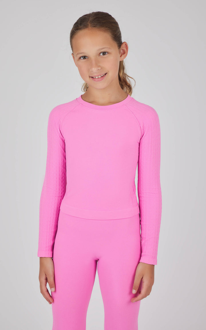 Girls Seamless Cable Textured Crew Neck Top : Blue