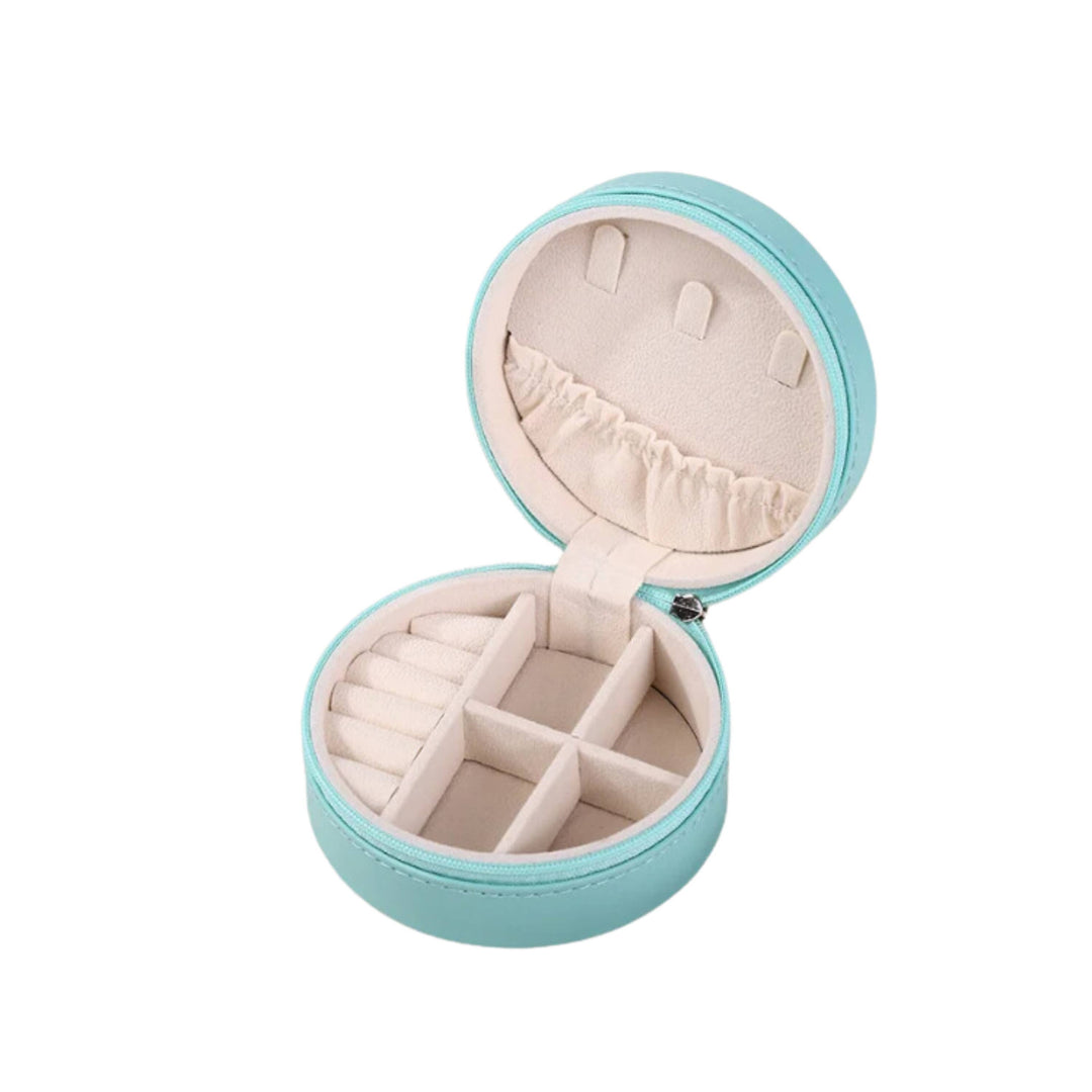 Circle Jewelry Case Aqua Faux Leather