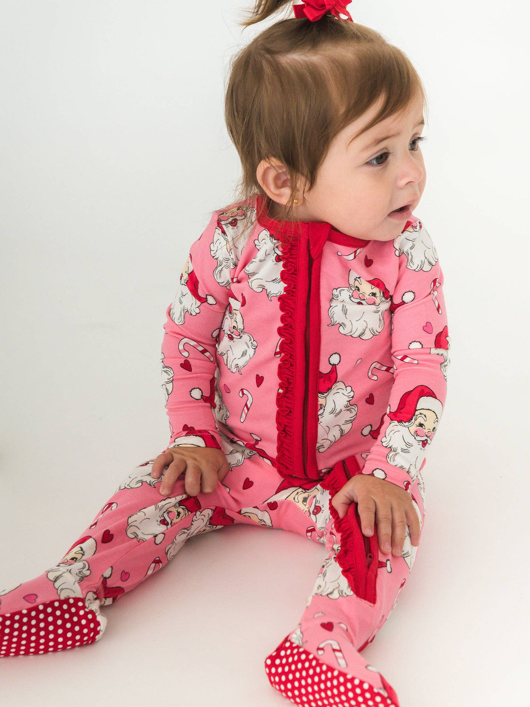 Pink Santa Joy Footed Ruffle One Piece Pajama