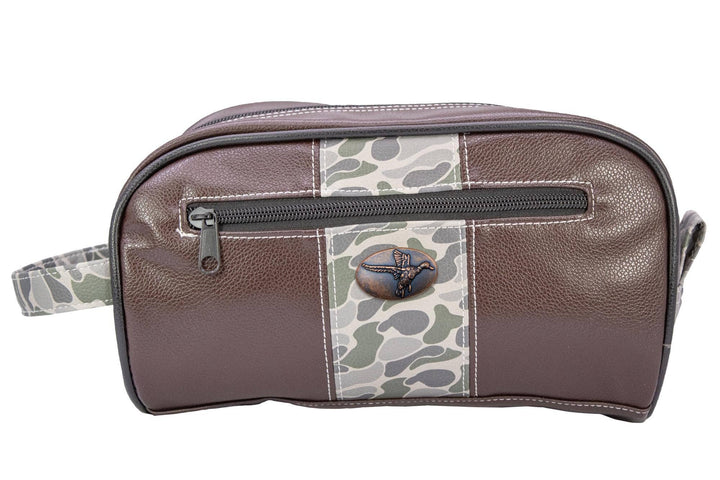 Mallard Brown Pebble Old School Camo Men's Toiletry Dopp Bag.: Brown/Tan
