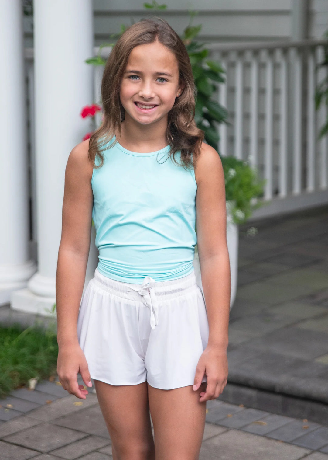 Tween Athleisure Tie Back Top- Turquoise Blue