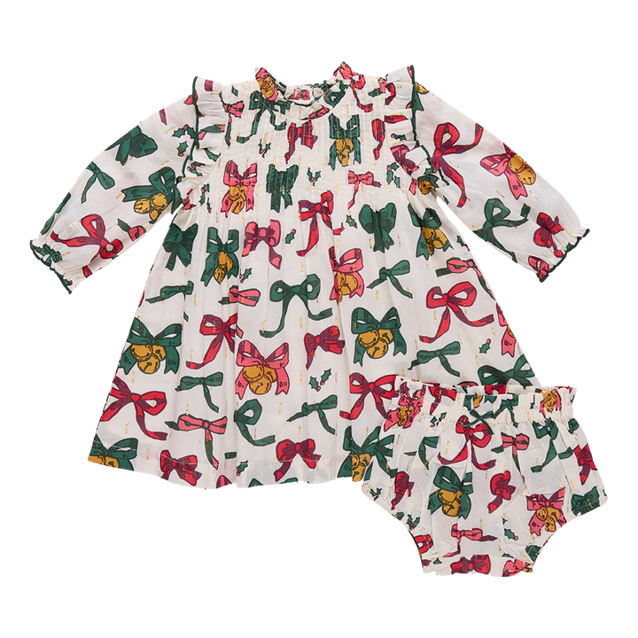 Baby Girls Jaipur Dress Set- Christmas Bows and Bells