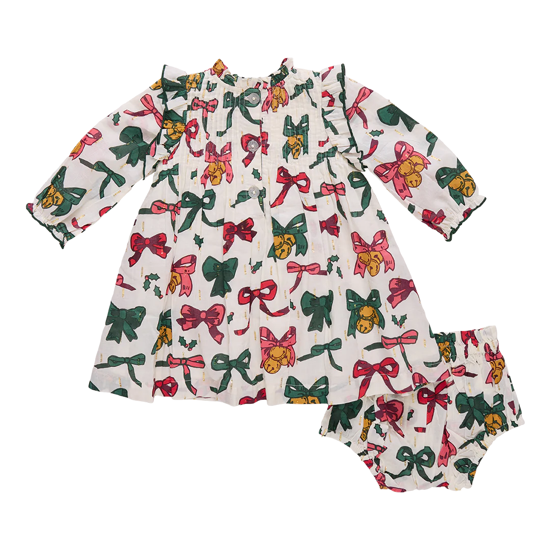 Baby Girls Jaipur Dress Set- Christmas Bows and Bells