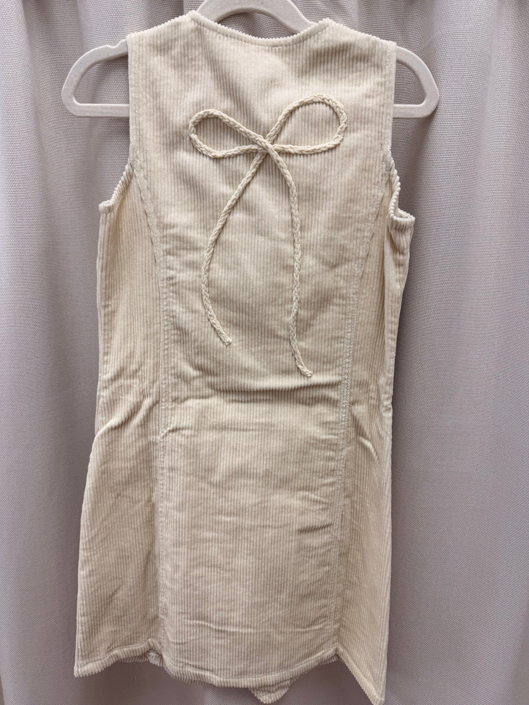 Bow & Button Corduroy Dress-Cream