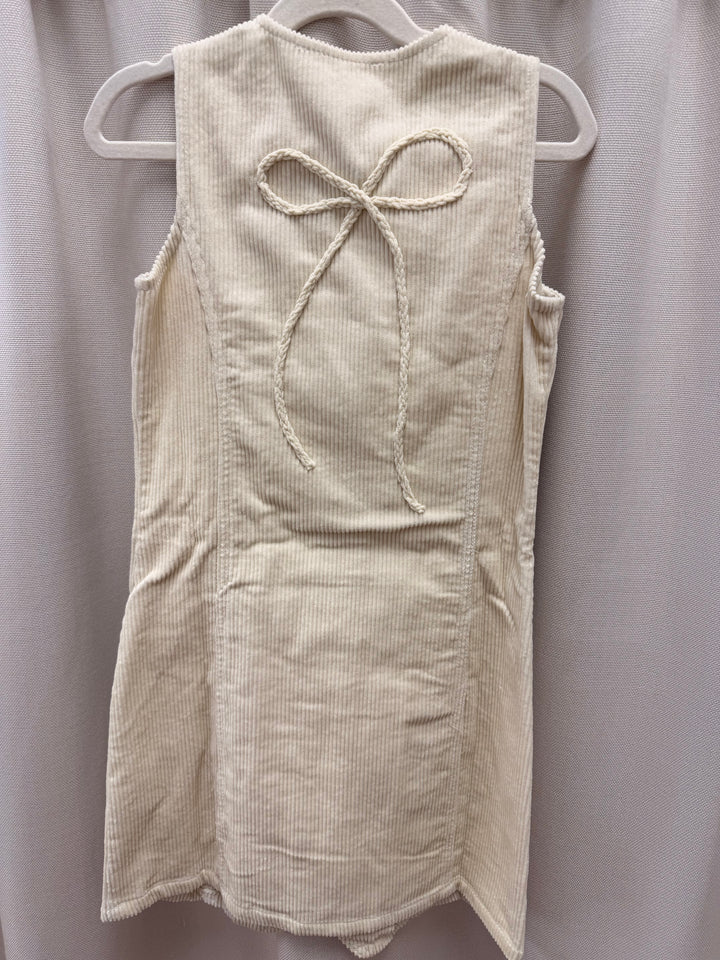 Bow & Button Corduroy Dress-Cream