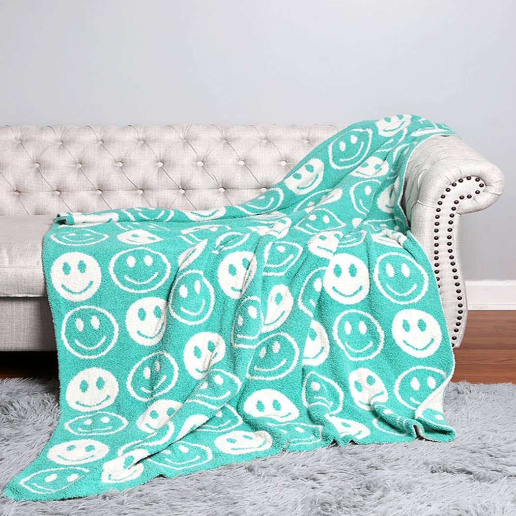 Happy Face Throw Blanket- Mint