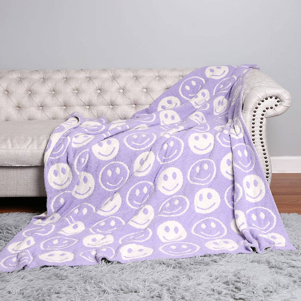 Happy Face Throw Blanket- Lavender