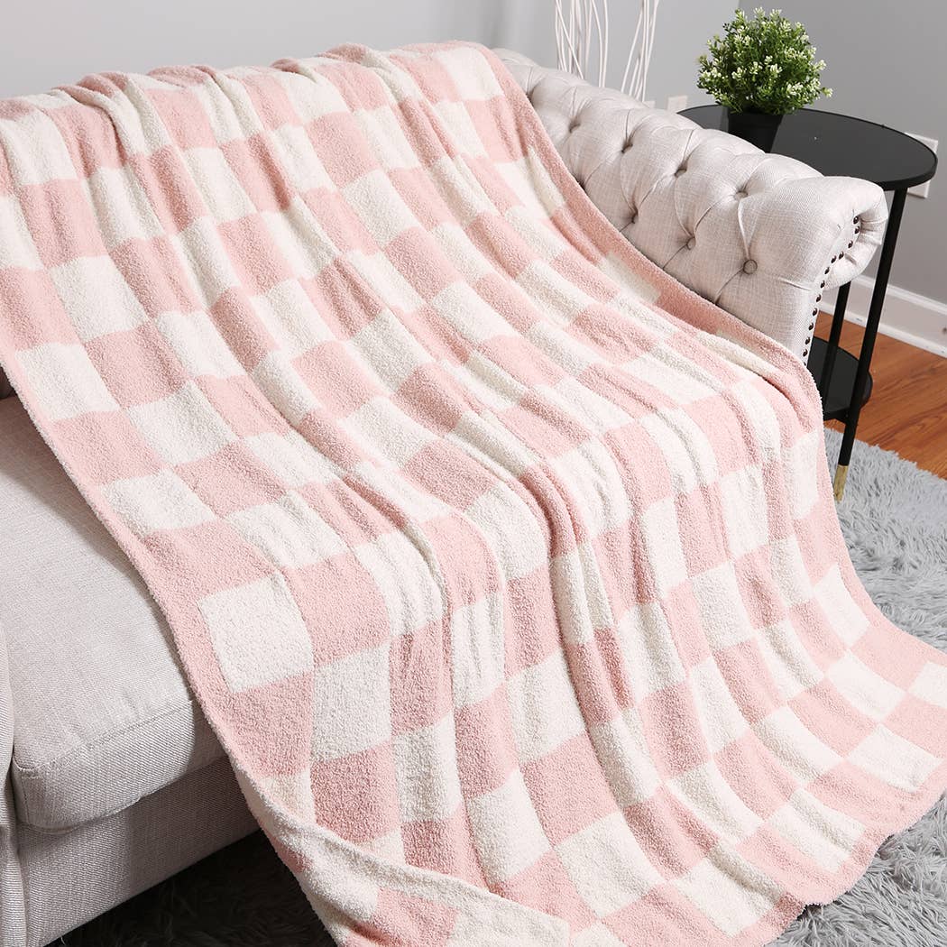 Pink Checkerboard Throw Blanket