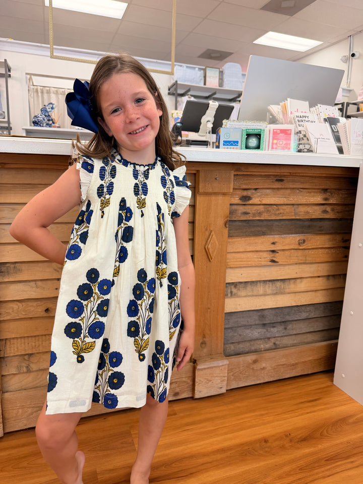 Girls Stevie Dress - Navy Buttercup Floral