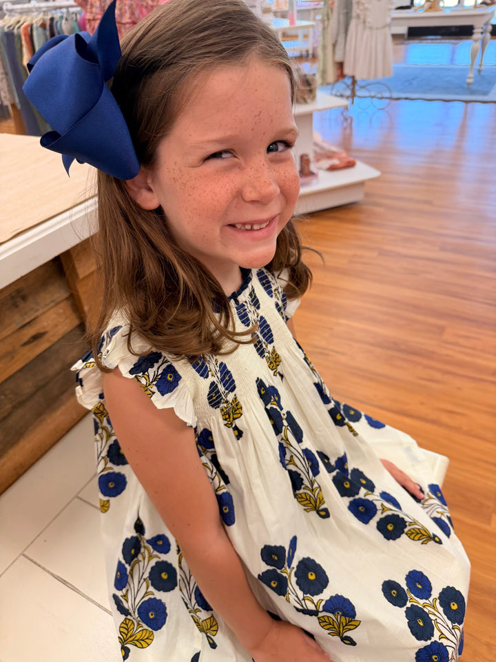 Girls Stevie Dress - Navy Buttercup Floral