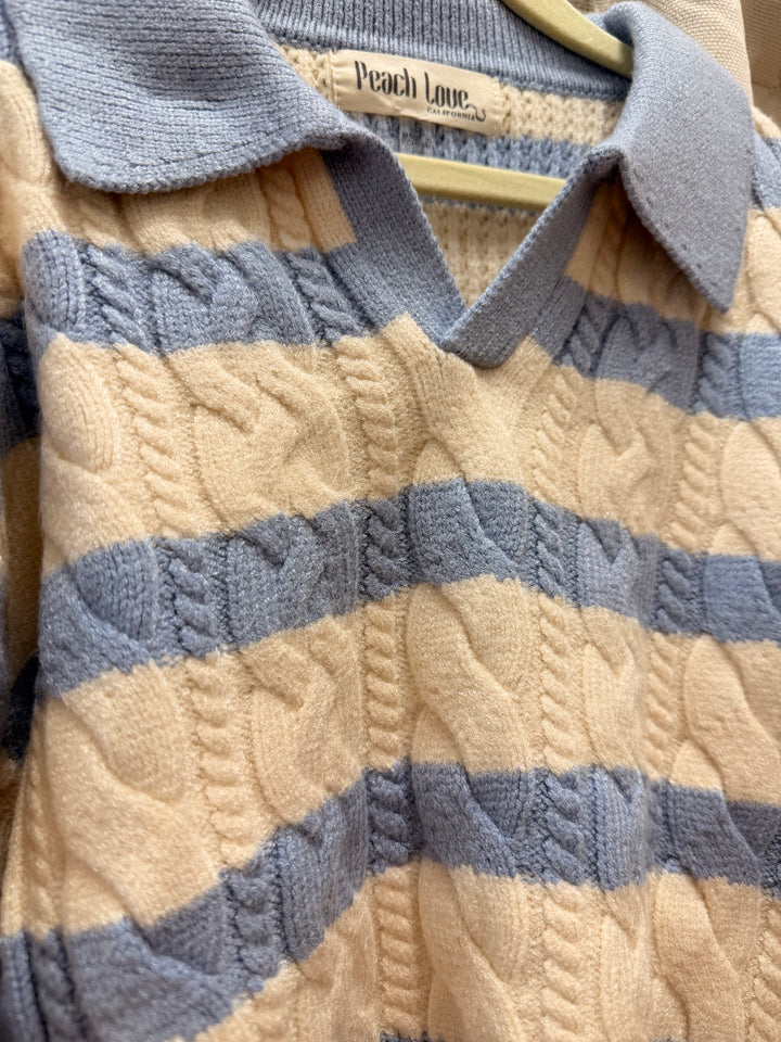 Collared Striped Sweater-Blue
