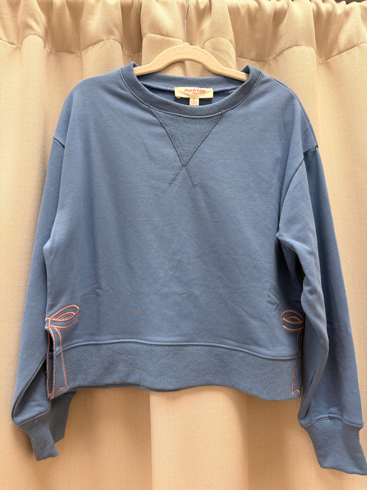 Blue Bow Sweatshirt W/ Side Slit