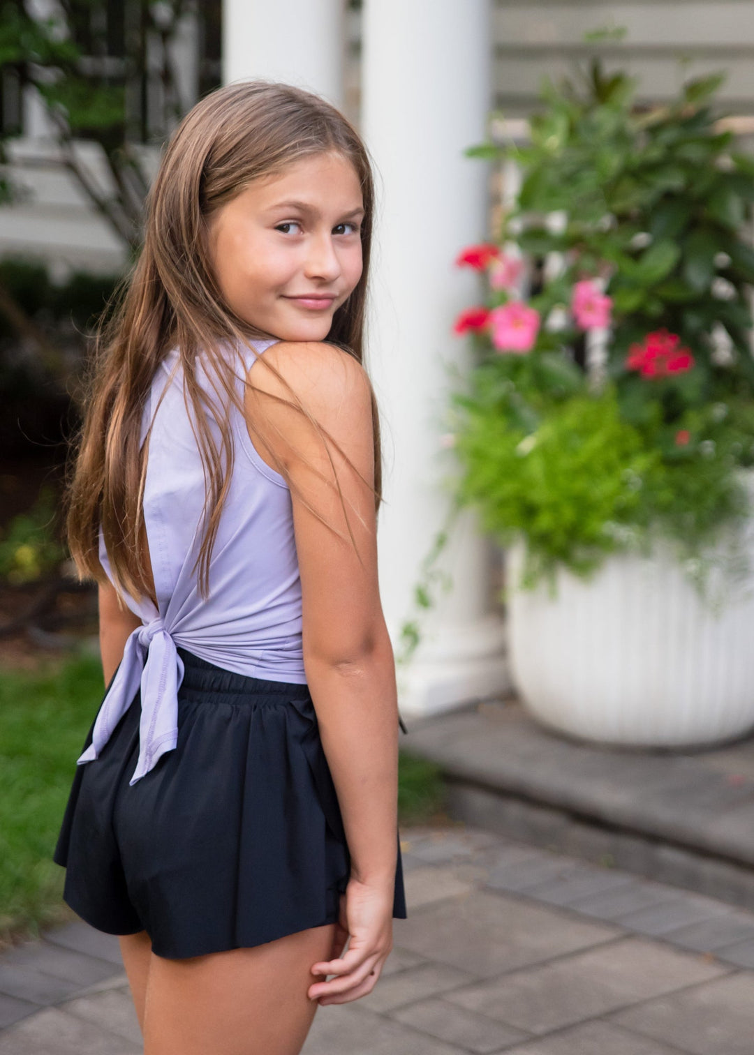 Tween Athleisure Tie Back Top- Lavender