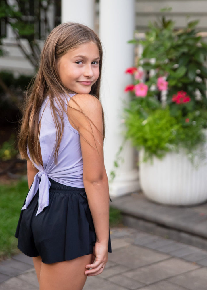 Tween Athleisure Tie Back Top- Lavender