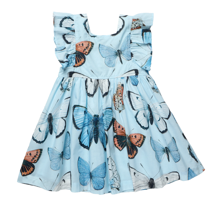 Girls Elise Dress - Blue Vintage Butterflies