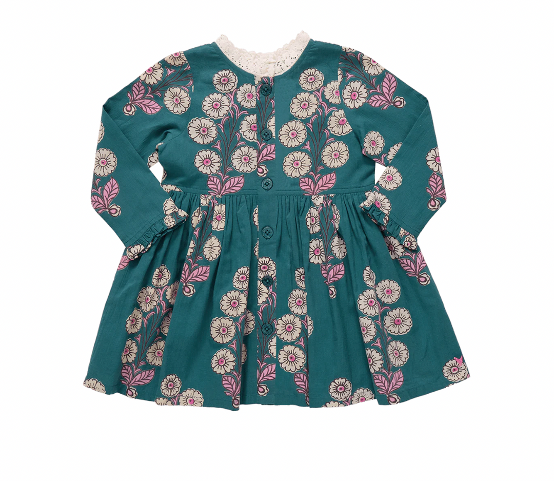 Girls Autumn Dress - Evergreen Buttercup Floral