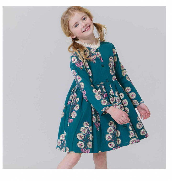Girls Autumn Dress - Evergreen Buttercup Floral