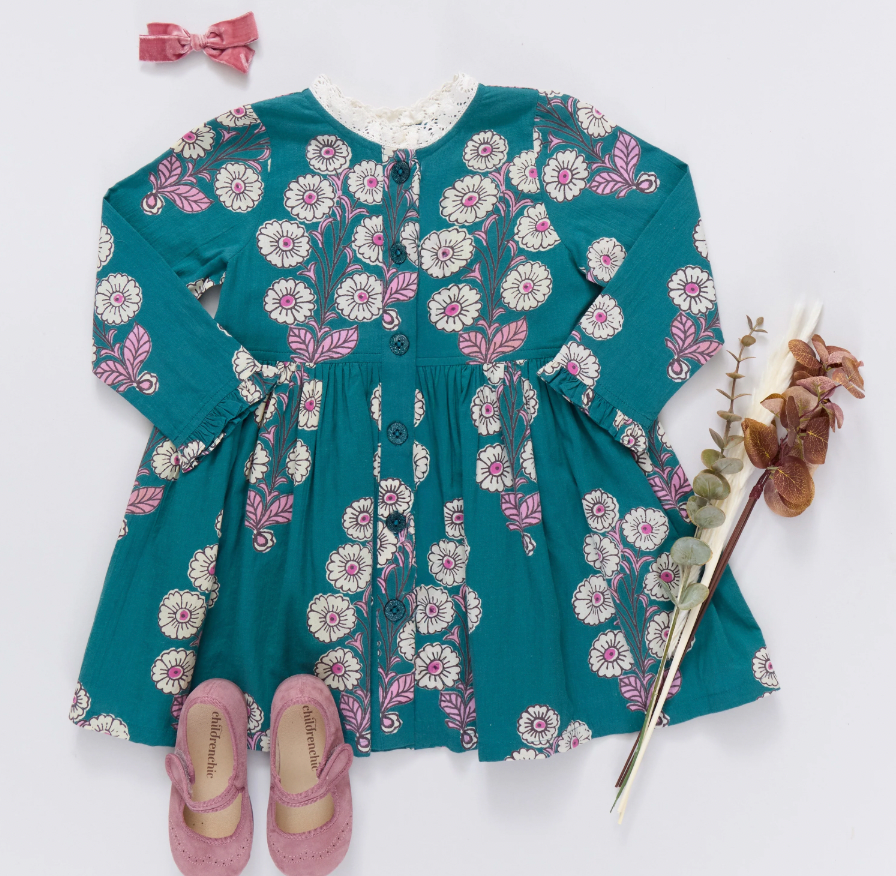 Girls Autumn Dress - Evergreen Buttercup Floral
