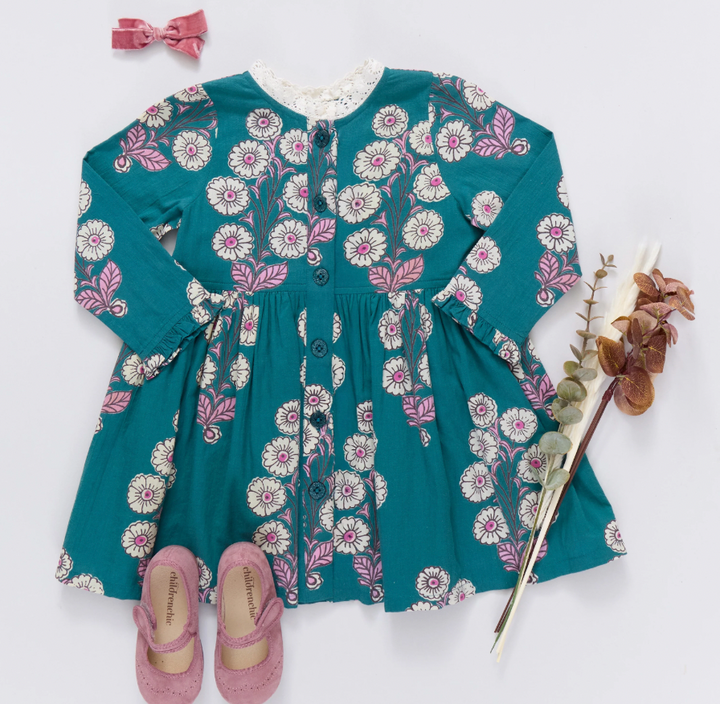 Girls Autumn Dress - Evergreen Buttercup Floral