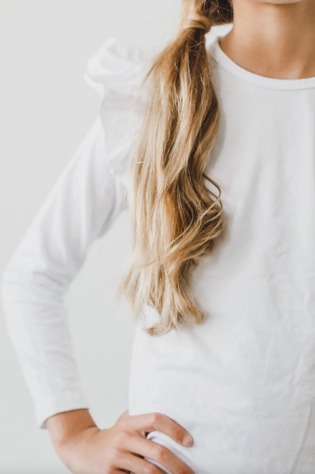 White long sleeve Ruffle Tee