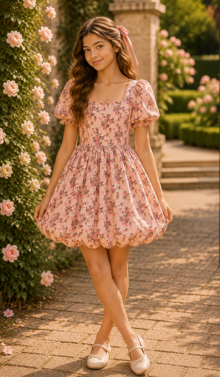 Blush Vintage Bubble Hem Floral Dress
