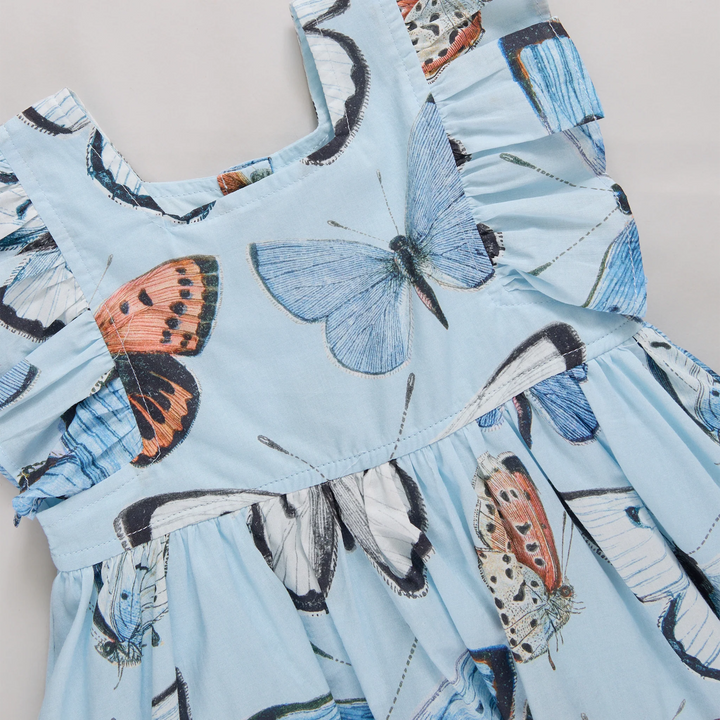 Girls Elise Dress - Blue Vintage Butterflies