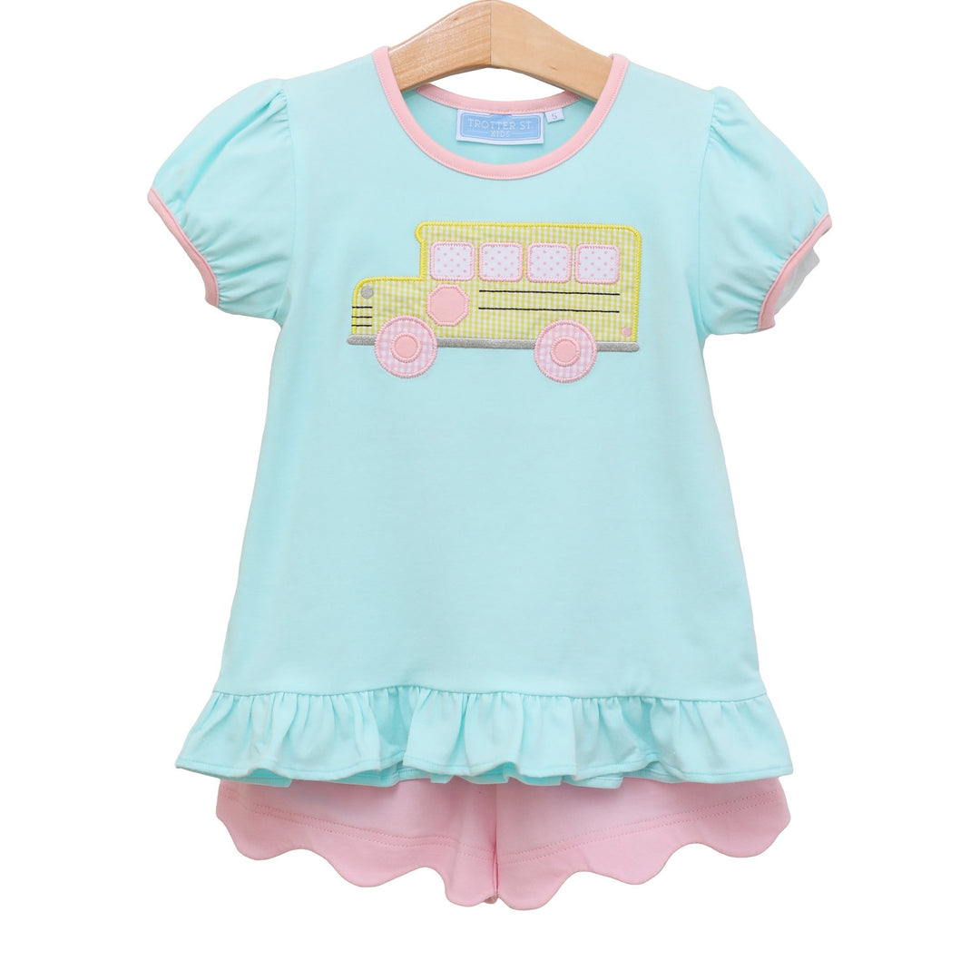 Girls Bus Ruffle Short Set